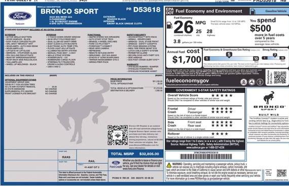 FORD BRONCO SPORT 2023 3FMCR9B6XPRD53618 image
